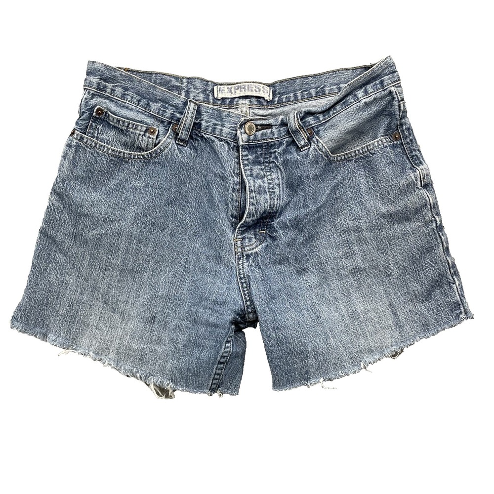 Express Jean Shorts Womens 32x4* Denim Y2K‎ Western Rodeo ButtonFly Cowboy 90s